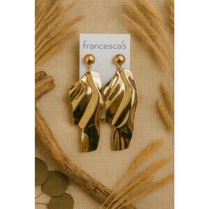Francesca’s 3in Gold Statement Earrings Modern Sculptural Drop Jewelry NWT